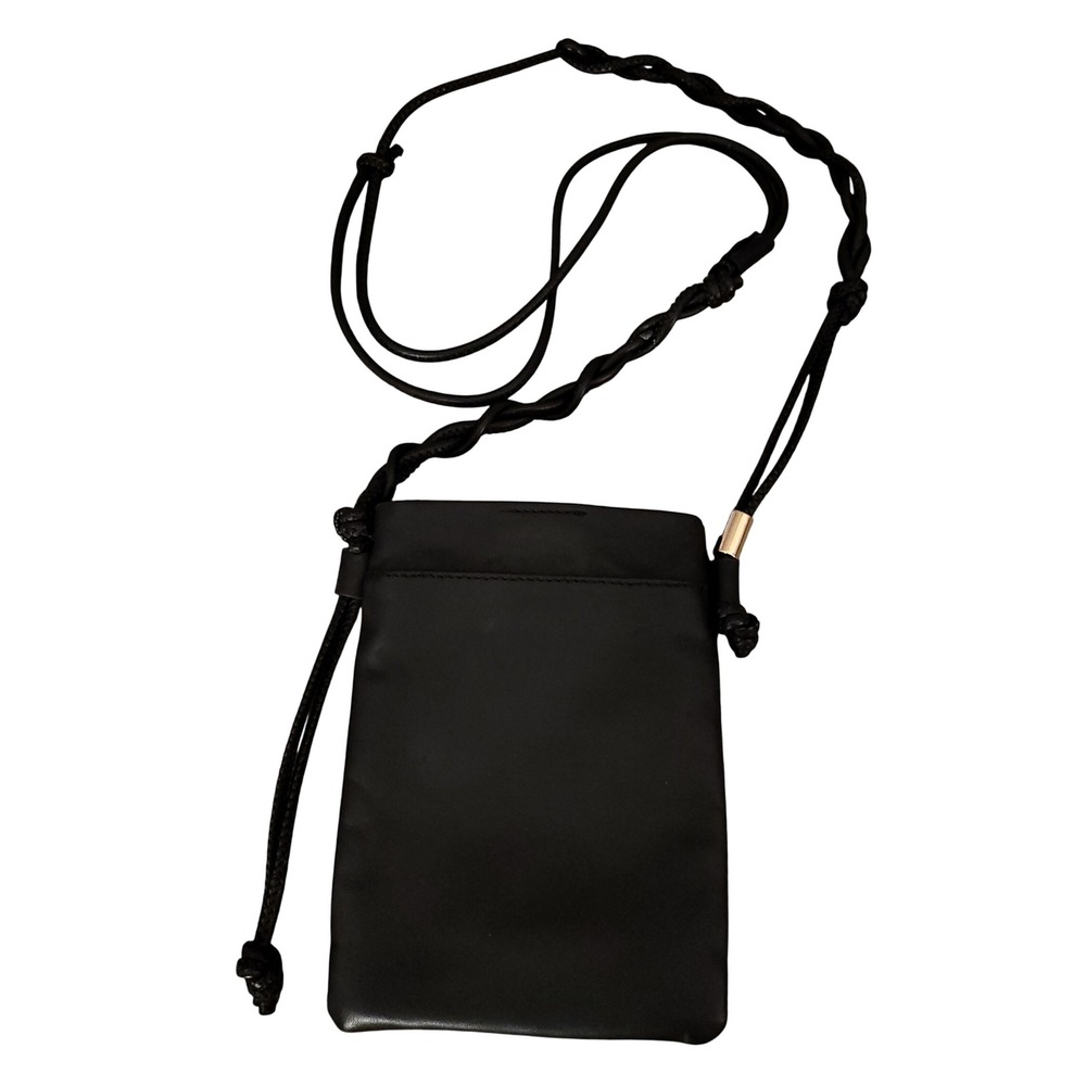 Vince Camuto Vanah Black Leather Phone Crossbody Purse Bag Braided Strap Vintage